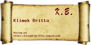 Klimek Britta névjegykártya